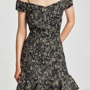 ZARA Off the Shoulder Dress Navy Blue w/ cream